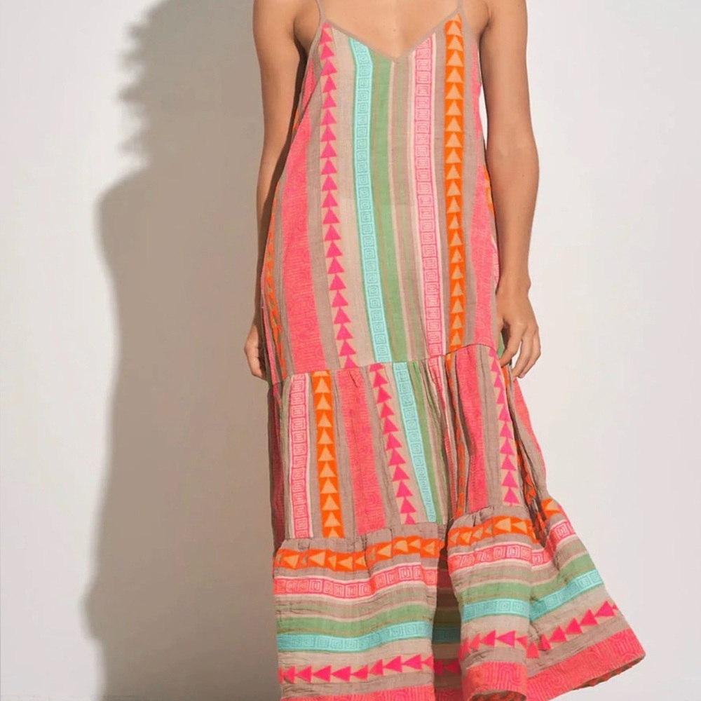 Women’s Multicolor Striped Maxi Dress - Pink & Coral